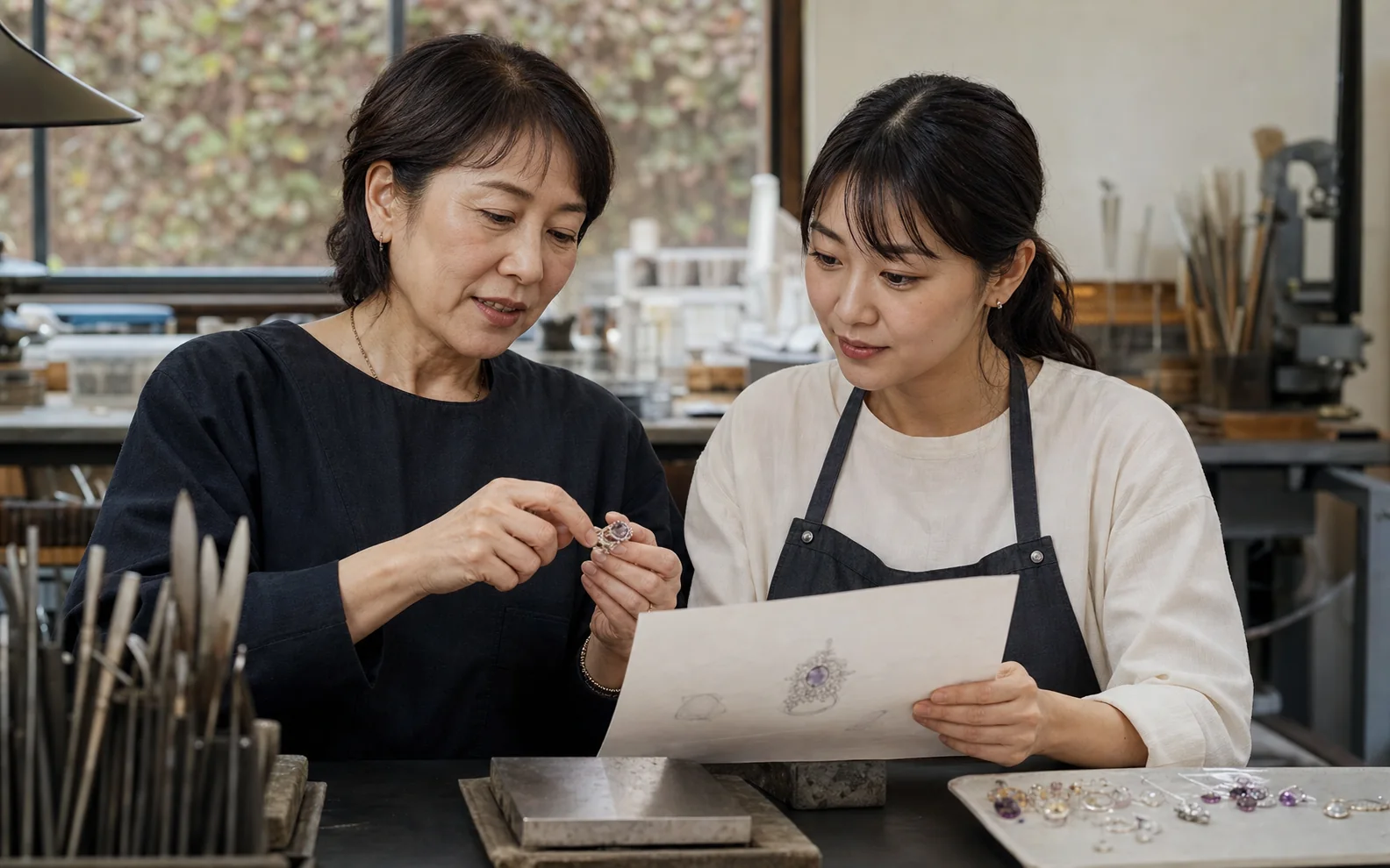 山梨のジュエリー事業の技術を引き継ぐ経営者と若い職人